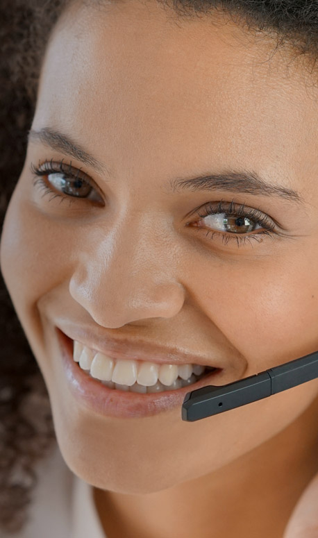 Portrait of customer service assistant talking on phone Portrait of customer service assistant talking on phone